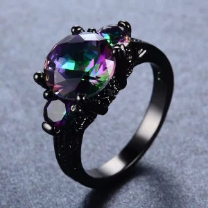 Mystic Rainbow Fire Zircon Round Wedding Bands Black Gold Color Vintage Female Promise Engagement Rings For Women Party Jewelry
